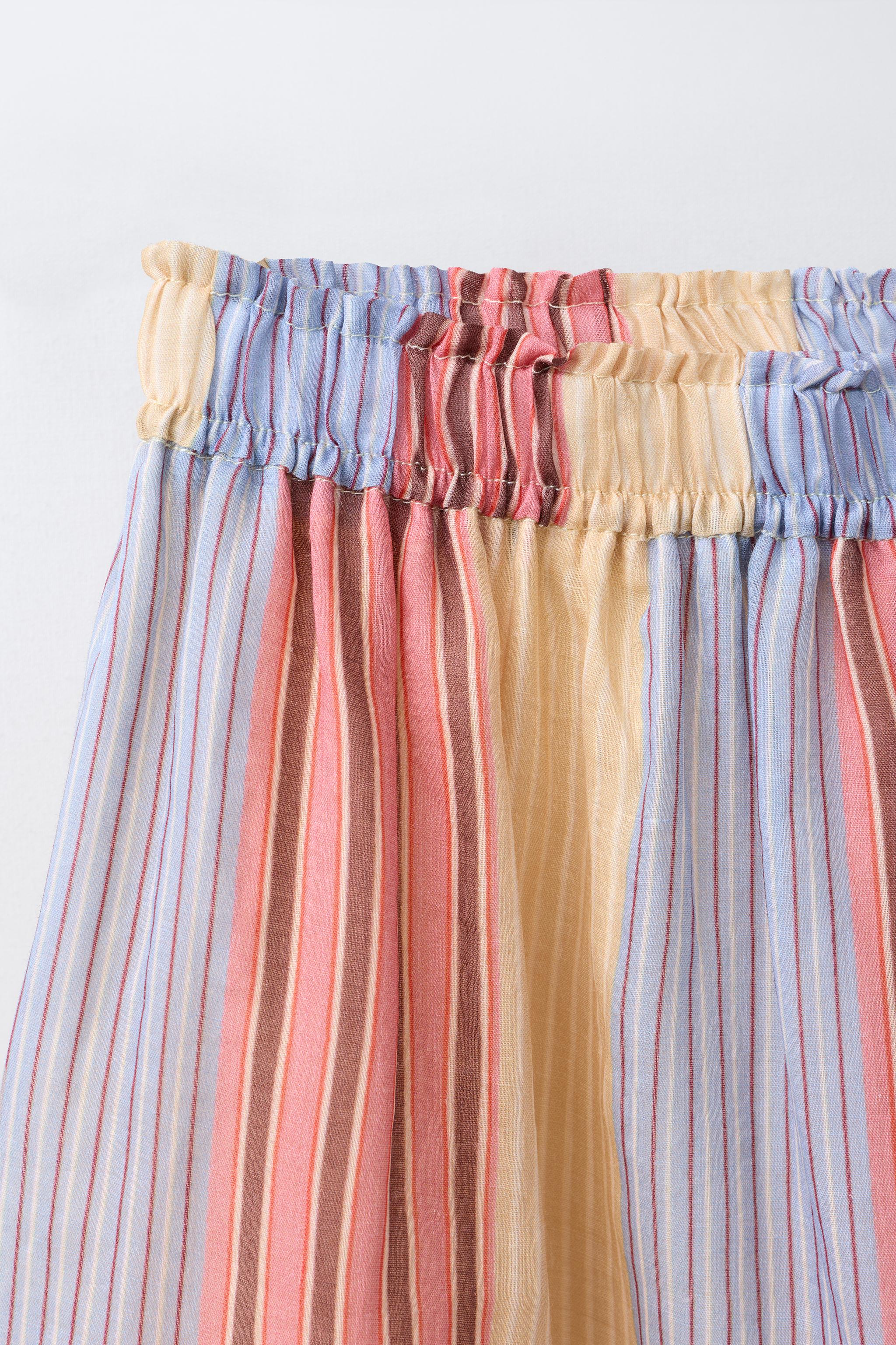 100% RAMIE STRIPED MIDI SKIRT